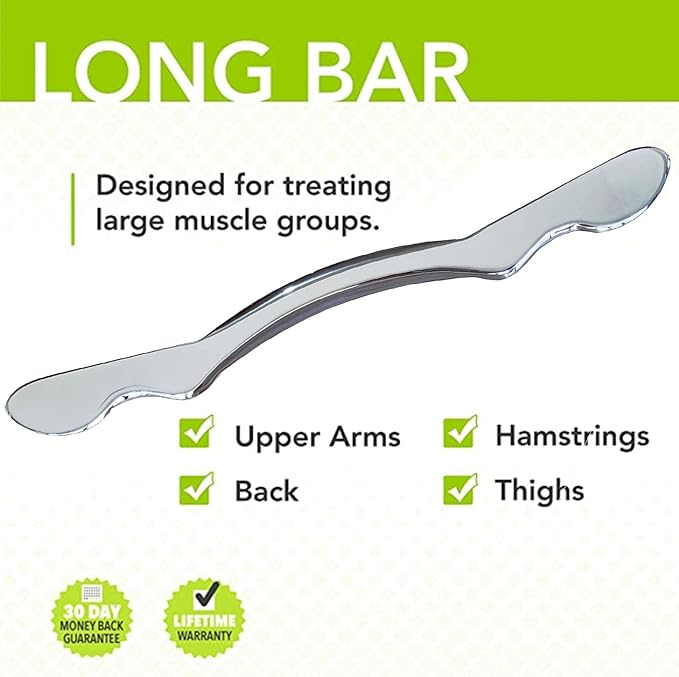 Muscle Scraper Stainless Steel Gua sha Scraping Massage Tool IASTM Tools Great Soft Tissue Mobilization Tool 14 inch Long bar(Double Edge)