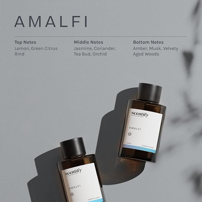 Scentify Amalfi Aroma Oil Refill Scent for Oil Diffusers - Lemon, Jasmine, Orchid, Amber, Musk Scents - Luxurious Relaxing Aromatherapy Diffuser Fragrance 100ml, 3.38 oz