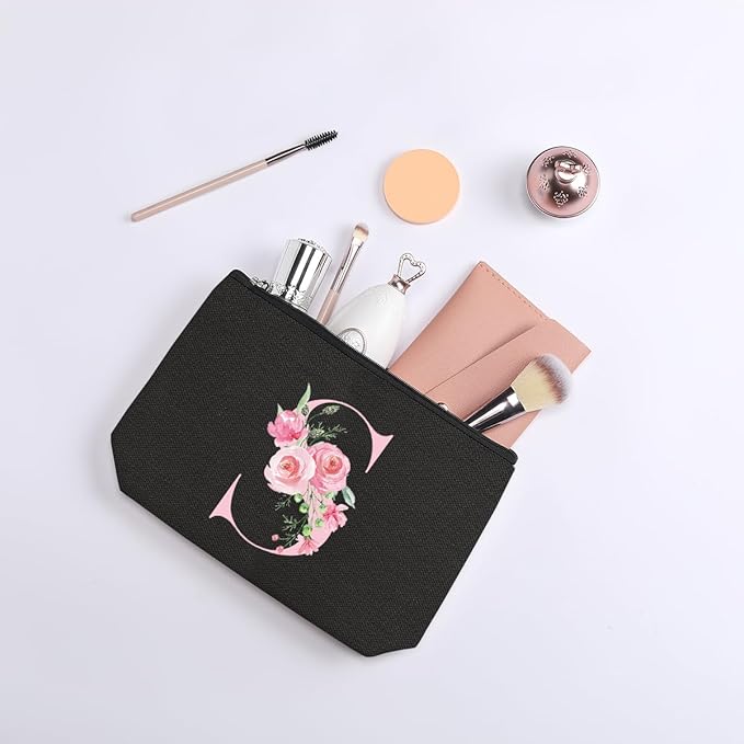 kdxpbpz A-Z Personalized Cosmetic Bag Monogrammed Makeup Bags Bridesmaid Gifts Custom Toiletry Pouch Gifts for Women Mom Best Friend Sister Bride Bridesmaid (S)