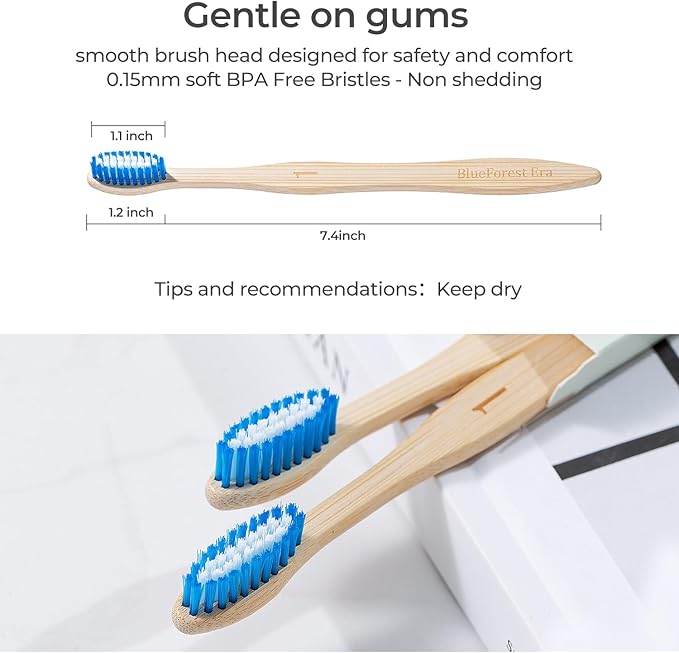 Bamboo Toothbrushes 10 Count, Soft Plant-Based Bristles, Natural Wooden Toothbrush for Adults, Biodegradable Travel Tooth Brushes