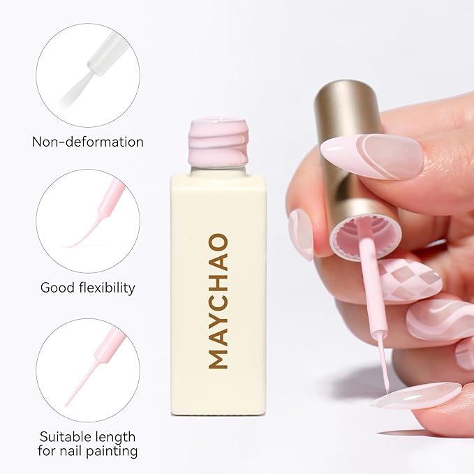 MAYCHAO Creamy Pink Swirl Gel Liner Nail Art Polish, 8ml Spring Summer Pastel Pink Gel Color Built-in Thin Brush, UV Light Cure for French Nail Tips DIY Manicure at Home Salon