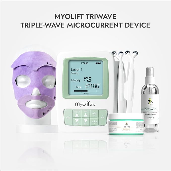 7e Wellness MyoLift TriWave Microcurrent Facial Device for Face Lifting & Toning with Conductive Gel, Probes, Masks – 3-Wave Technology for Skin Firming, Smoothing & Circulation - Face & Neck Care