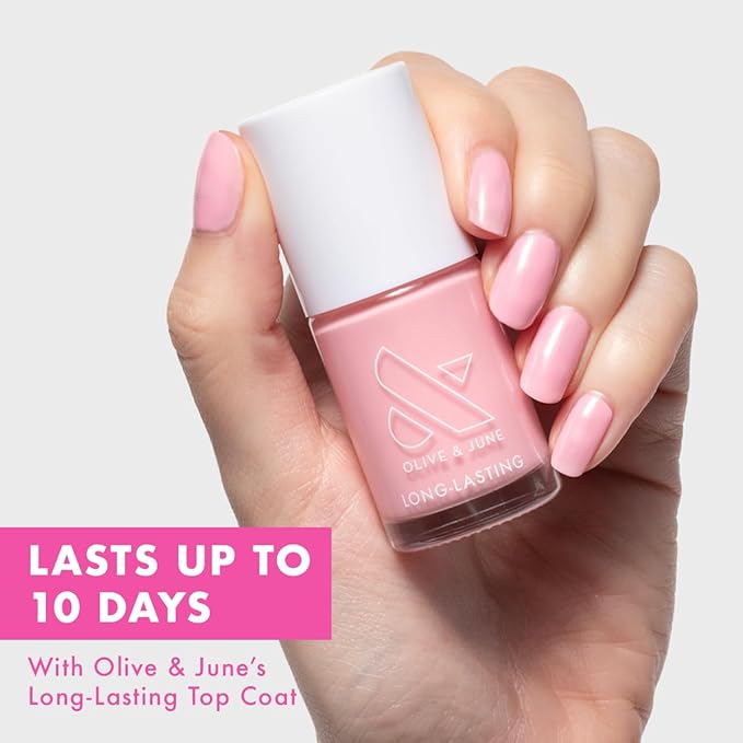 Olive & June Long Lasting Nail Polish | Valentine's Day | Plump, Gel-Like Finish | No Lamp Needed Lasts up to 10 days | Salon-Quality Vegan & Cruelty-Free Chip-Resistant | Saltwater Taffy | Sheer Pink