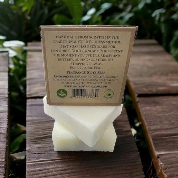 Pure Beef Tallow Soap Bar, (3 Pack) Grass Fed and Finished - Face, Body and Hair - Cleans, Moisturizes, Soothes, and Hydrates. Natural and Organic Lavender