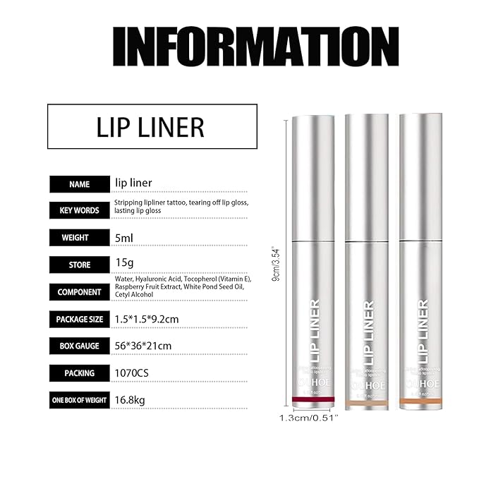 3PCS Peel Off Lip Liner, Light Brown/Dark Brown/Burgundy Light