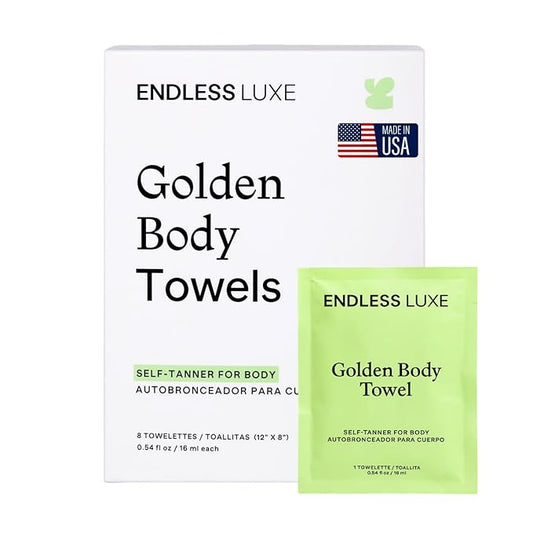 Endless Luxe Golden Body Towels – Self-Tanning Towelettes (8 Count) | Medium Natural Tan, Hydrating with Hyaluronic Acid & Vitamin E | Vegan, Streak-Free, Made in USA