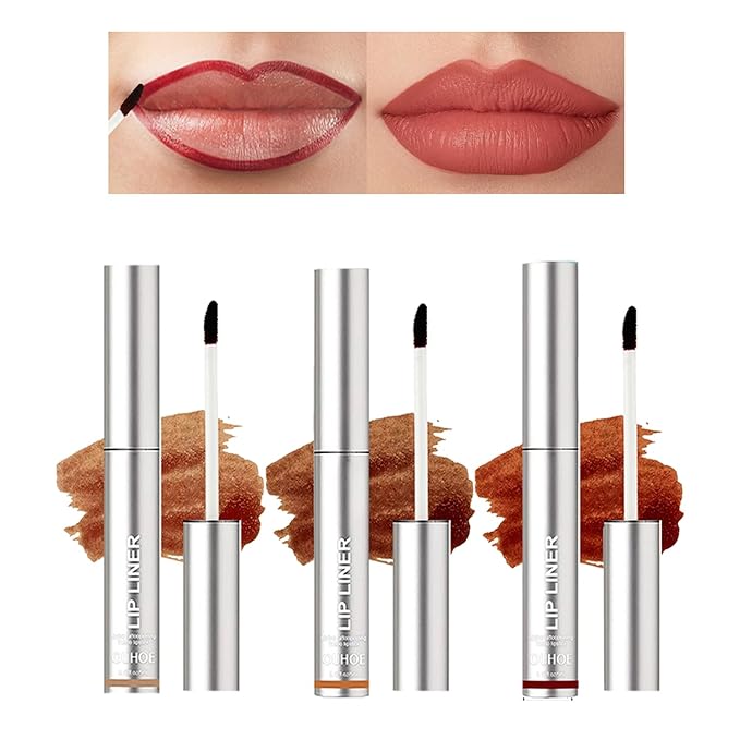 3PCS Peel Off Lip Liner, Light Brown/Dark Brown/Burgundy Light