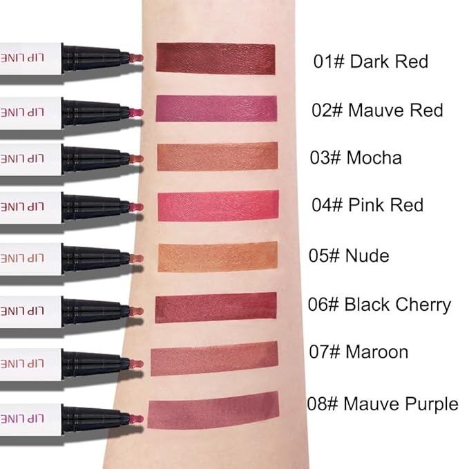 2Pcs Longwear Liquid Lip Liner Stain Marker Pen Set Long Lasting Waterproof, Mocha Light Nude Brown Matte Permanent 24 Hour Lip Liner and Lipstick Combo Color Stay Lipliner All Day Lip Stains peel off