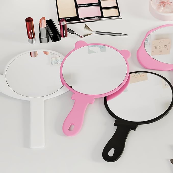 Handheld Mirror, Large + Small 2-Pcs Compact Hand Mirrors With Handle , Bathroom, Salon Barber Mirrors & Makeup, Travel, Pocket-Sized Mirror, Hanging, Hand Mirror for Men (Black, 7.09" Lx 9.06" W)