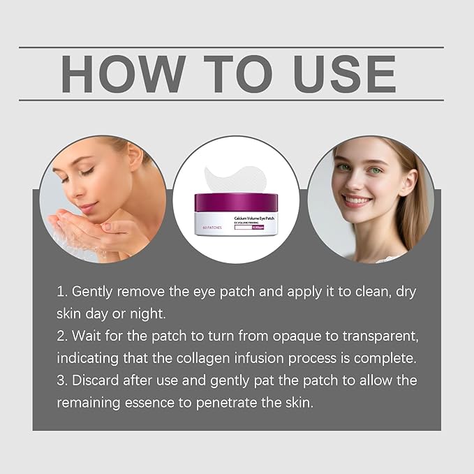0BtunkIMQH Eye Patches Masks, Calcium Volume Eye Patches For Under Eye Puffiness, Collagen Deep Hydrating Eye Treatment For Men & Women(60 Patches) (1)