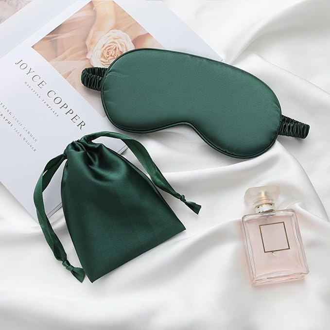 LCBD Silk Satin Sleeping Eye Mask, Green Sleep Eye Night Blindfold for Women and Men, Soft Breathable Blackout Eyeshade Eye Cover for Travel, Wedding Bridesmaid Gift