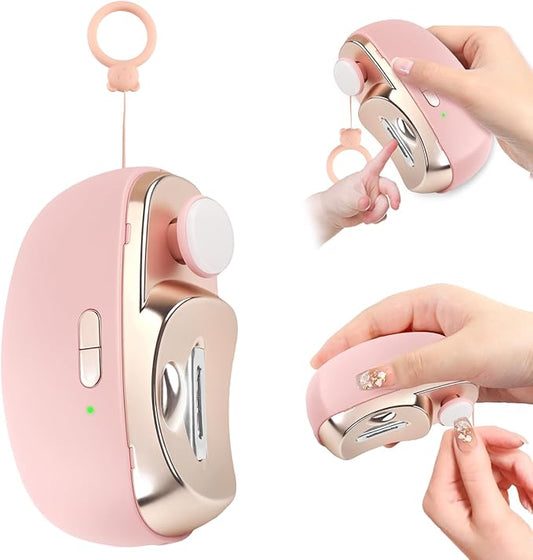 3-in-1 Electric Nail Clippers, Upgrade Electric Nail Clippers for Kids or Adults, Electric Polishing Nail Clipper with Collector, Excellent Electric Nail Trimmer Gift for Your Loves (Cute-Pink)