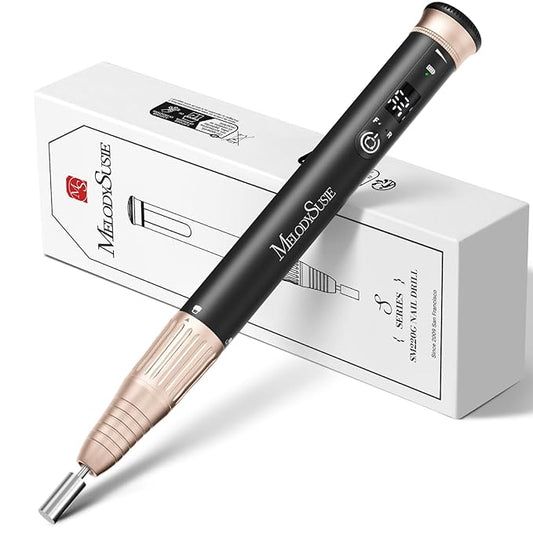 MelodySusie Pen-Shaped Stepless Speed Adjustment Cordless Nail Drill, SM220G 30000RPM Portable Rechargeable E-File with Rotary Lock for All Manicure Shaping & Acrylic Gel Removal for Pros at Home