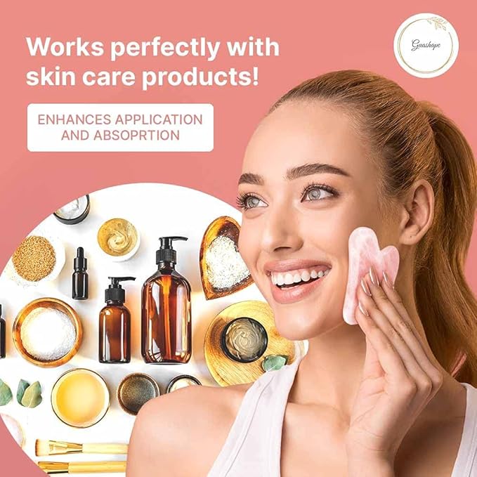 Natrual Rose Quartz Gua Sha Facial Tools | Guasha Tool for Face Sculpting, Shaping, Reduce Puffiness, Tension Relief | Massage Stone for Eyes, Face and Body