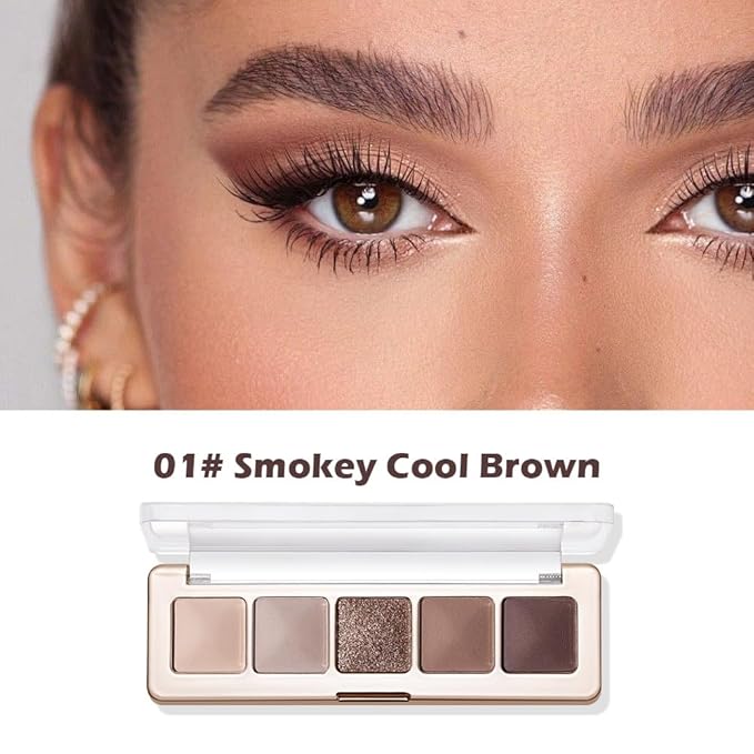 Smokey Nude Eyeshadow Palette 5 Colors Cool Brown Matte and Shimmer Eye Makeup Highly Pigmented Long Lasting Blendable Neutral Taupe Brown Eyeshadow for Daily or Smokey Look, 1#