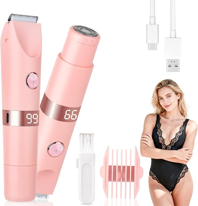 LED Display Bikini Trimmer for Women & Men, IPX7 Waterproof Wet/Dry Electric Shaver, 2-in-1 High Power Epilators Hair Removal, Rechargeable Electric Razor for Pubic, Face, Underarms & Legs