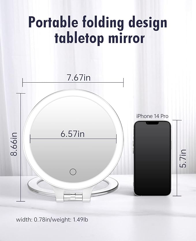 FASCINATE Magnifying Mirror 30X 1X Double Sided Magnification Makeup Vanity Mirror Rechargeable Lighted Mirror with 3 Color Setting Adjustable Rotation LED Vanity Desk Mirror