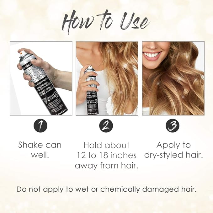 Jerome Russell Temporary Hair and Body Glitter Color Spray, Travel Spray, Lightweight, Adds Sparkly Shimmery Glow, Perfect to use On Hair, Skin, or Clothing, 2.2 oz - Glitter GOLD x 3 Pack