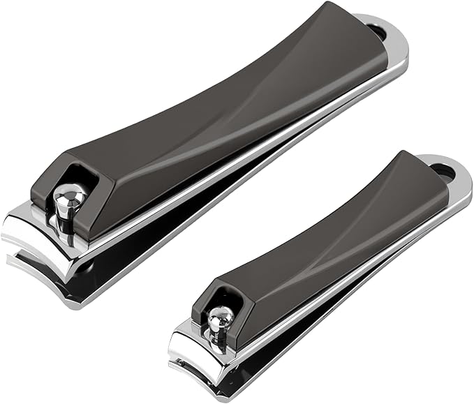Nail Clippers Set, Curved Fingernail Clipper for Men Women Adult, Ultra Sharp Stainless Steel Fingernail & Toenail Clippers for Thick Nails (Black)