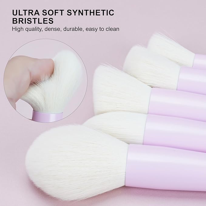 LULUCOLORS 18-Piece Light Purple Professional Makeup Brush Set – Translucent Rubberized Handles, Soft Synthetic Bristles for Face & Eye Makeup–Includes Travel Bag & Sponges, Complete Brush Collection
