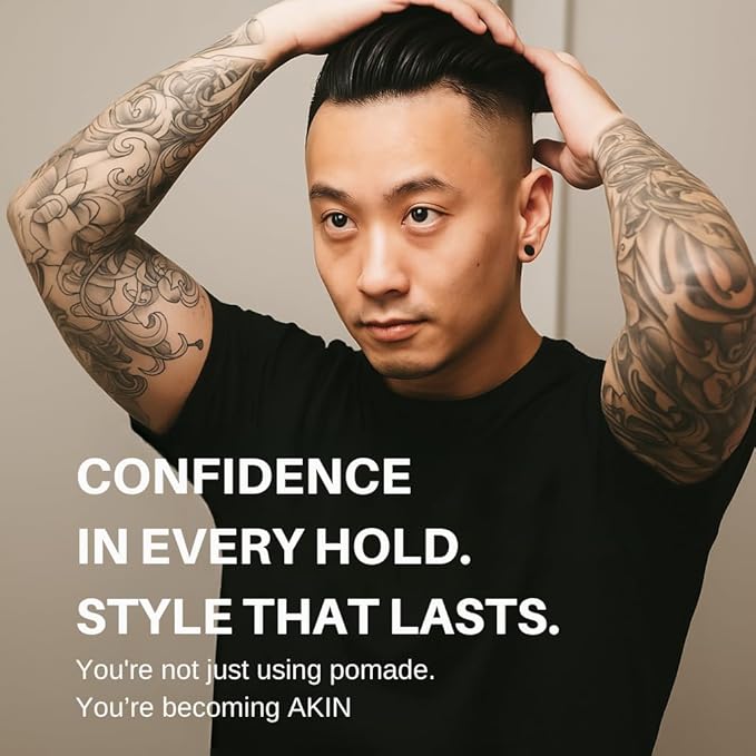 AKIN Official Pomade for Men and Women | Medium Shine Firm Hold | Water Based Flake Free | Easy to Wash Out | 3.3oz Travel Friendly