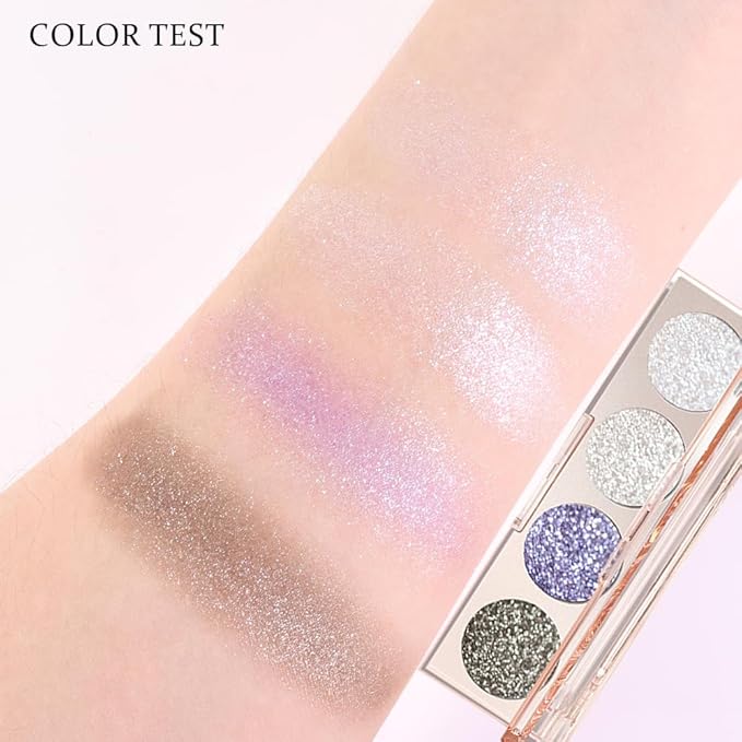Shiny Shimmer Highlight Eyeshadow Palette, Cream Sparkling Glitter Metallic Powder Quad, Day to Night Champange Gold Silver Brown White Smoky sombras de ojos, Party Cosmetics (Ice flash-Shimmer-03#)