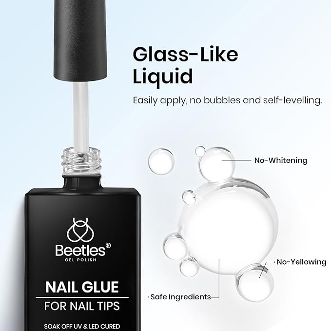 Beetles 9 in 1 Gel Nail Glue for Acrylic Nails Tips, 2 Pcs 10ml Super Strong Nail Glue for Clear False Nails Tips Base Coat Rhinestones Blooming Art Spring Nails Long Lasting U V Light Cure