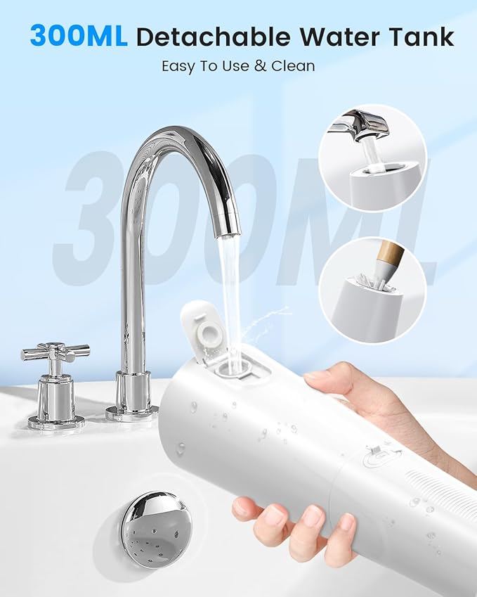 VIMMK Water Flosser, Cordless Water Dental Flosser, 9 Jet Tips 5 Modes 300ML IPX7 Waterproof, Portable Rechargeable Oral Irrigator for Home Travel - Gums, Orthodontic, Braces Care - Black (White)