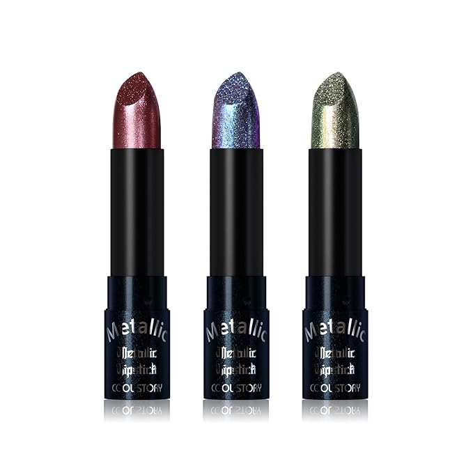 Metallic Glitter Lipstick Set Shimmering Colors Long Lasting Waterproof Plump Matte Moisturizing (Set-E)
