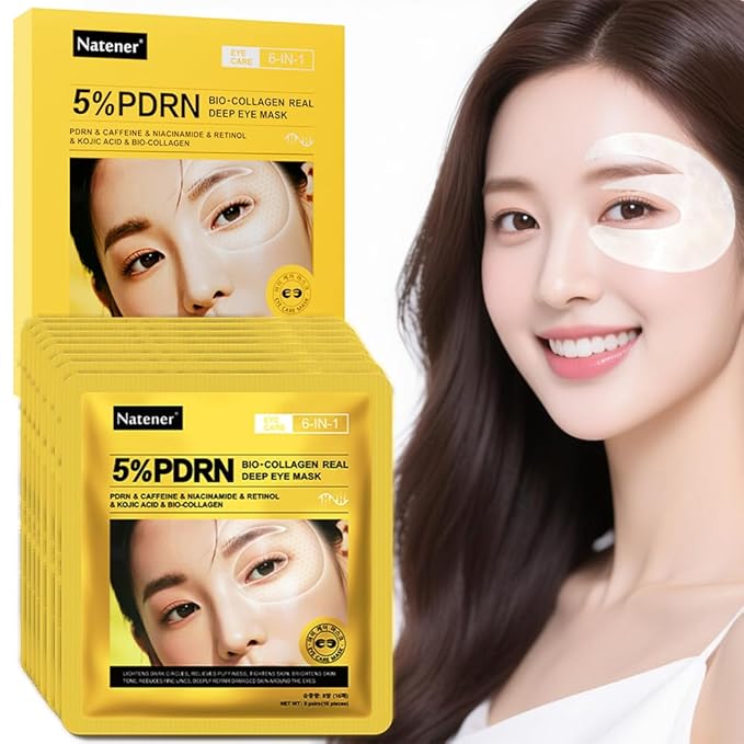 8 Pairs 5% PDRN Under Eye Patches, 6-in-1 Bio-Collagen 360° Eye Patches for puffy eyes, dark circles & Wrinkle | 2% Caffeine, Kojic acid, Retinol, Hyaluronic, Niacinamide | Korean Popular Eye Care