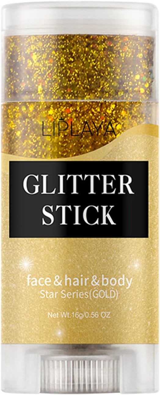 Face and Body Glitter Stick,Holographic Sparkling Neon Outfit Singer Concert Music Rave Festival Party Accessories Glitter Gel. (Gold)