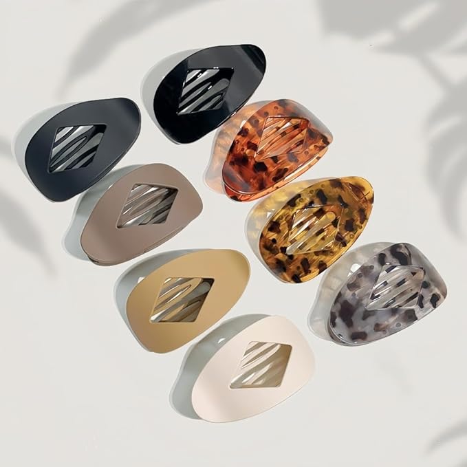 8PCS Flat Hair Clips for Women Girls,Large Strong Hold Ladies Hair Claw Clamp Barrettes for Lying Down Styling Accessories, Elegant 3.94" Medium Matte Neutral Leopard Color(Rhombus)