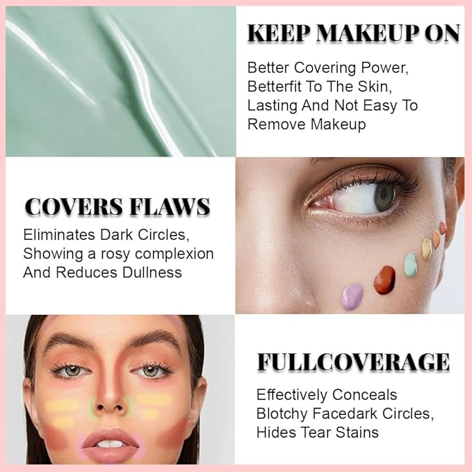 Under Eye Concealer for Women, 24 Hour Green Full Coverage Brightening Concealer for Dark Circles Fine Lines Redness & Discoloration, Waterproof Foundation Color Corrector, 03