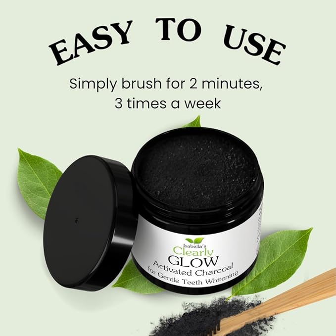 Glow Teeth Whitening Activated Charcoal Powder + Soft Bamboo Toothbrush | Pure, Natural, Food Grade, Non GMO, Made in USA | Whiten Teeth Naturally