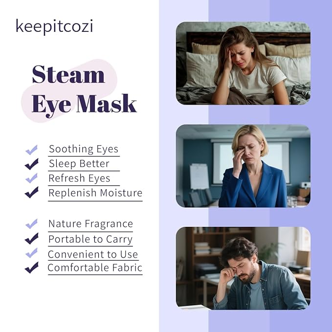 keepitcozi 10 Pack Steam Eye Masks, Heated Eye Disposable Mask for Sleep Dry Eyes Dark Circles Treatment, Home Spa Relaxing Trip Gifts for Women Men