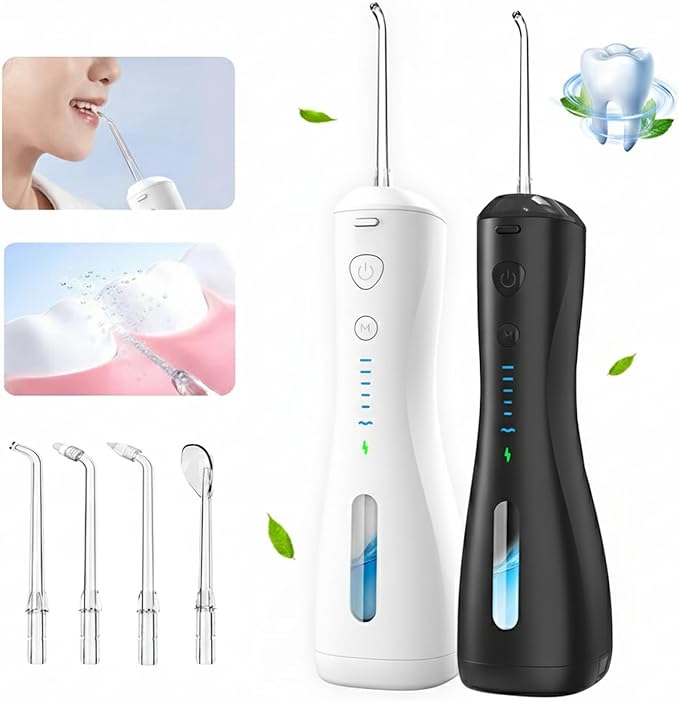 Portable Cordless Water Flosser for Teeth Cleaning – 6 Modes, 30-140 PSI, USB Type-C Rechargeable 2000mAh Battery, IPX7 Waterproof, 4 Nozzles, Ultra-Quiet, Travel-Friendly Oral Irrigator (White)