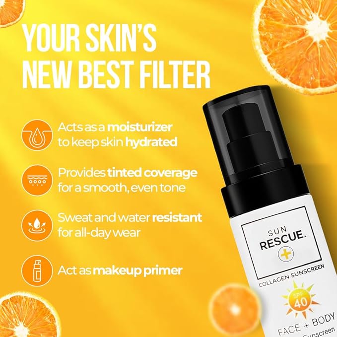 Sun Rescue Daily Tinted Moisturizer with SPF 40 - Collagen & Vitamin C Infused - Broad Spectrum Sunscreen - Lightweight Coverage for All Skin Tones (80ml)