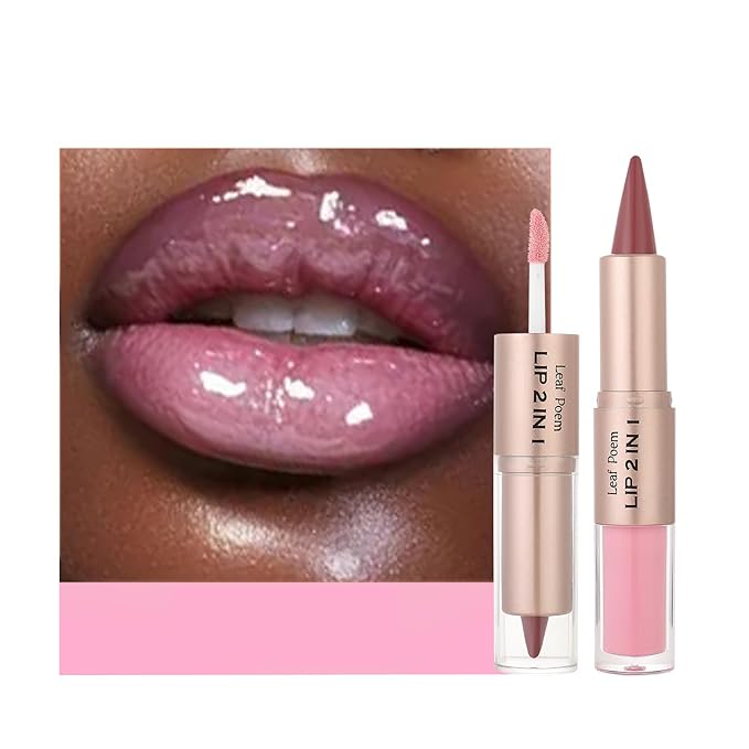 2-in-1 Double-Ended Matte Lip Liner & Lip Gloss Duo, Mauve Rose Ombre Lip Combo Pencil, Lip Liner and Lipstick Gloss Set for Defined & Fuller Looking Lips (#05 Mauve Rose Ombre)