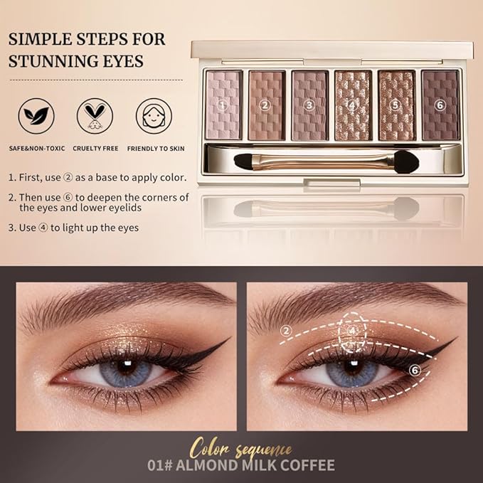 Neutral Nude Brown Eyeshadow Palette – 6 Matte & Shimmer Shades, Blendable Long-Lasting Eye Shadow Kit for Natural Everyday Makeup, Soft Glam Looks & Mature Eyes, High Pigment Smooth Formula