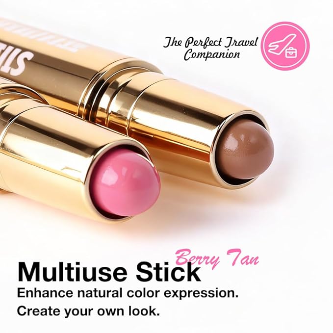 evpct 2In1 Blush Contour Multiuse Makeup Stick, Beachy Pink & Nude Creamy Butter Blush Bronzer Contour Multiuse Stick for Cheeks Lips Eyes Faces, Mloisturing Radiant Finish, Vegan & Cruelty-Free