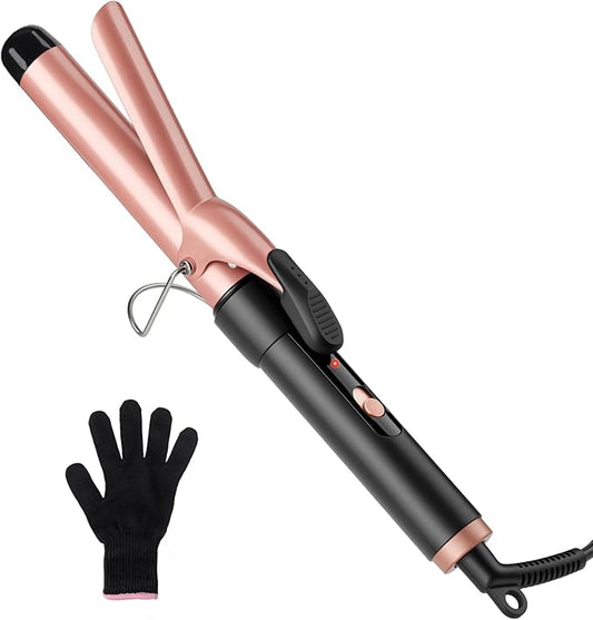 Curling Wand, 32mm Ceramic Hair Curler Tongs with Adjustable Temperature for Long & Medium Hair, Professional Hair Curler with Glove, Dual Voltage