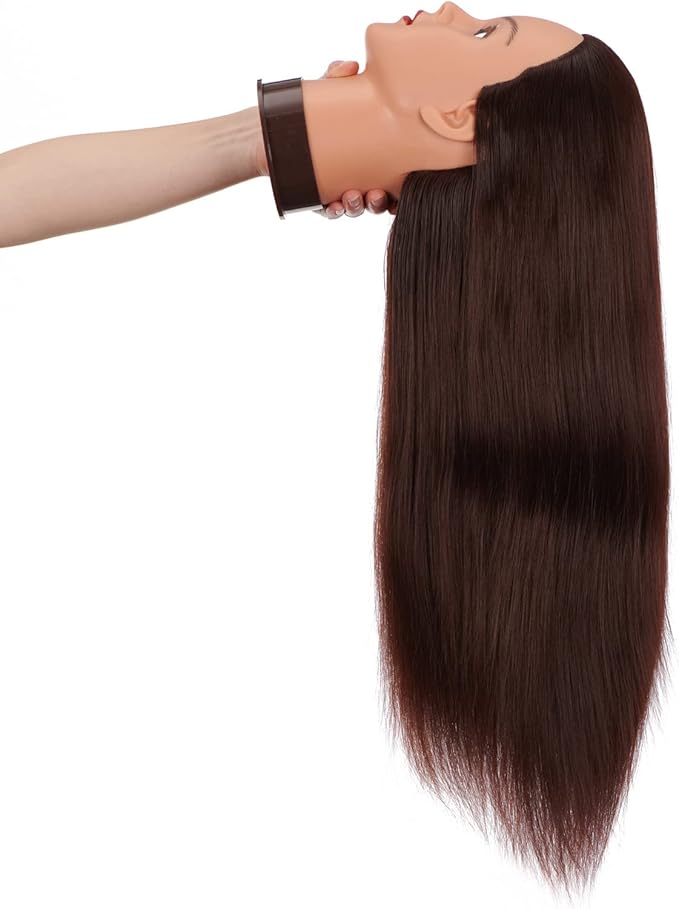 Hairingrid 26"-28" Mannequin Head Hair Styling Training Head Manikin Cosmetology Doll Head Synthetic Fiber Hair and Free Clamp Holder Stand (R71919LB0420) Dark brown-