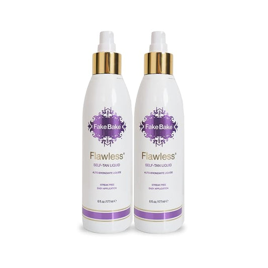 Fake Bake Flawless Self-Tanning Liquid Streak-Free, Long-Lasting Natural Glow For All Skin Tones - Sunless Tanner with Professional Mitt For Easy Application, Black Coconut Scent - 6 oz (Pack of 2)