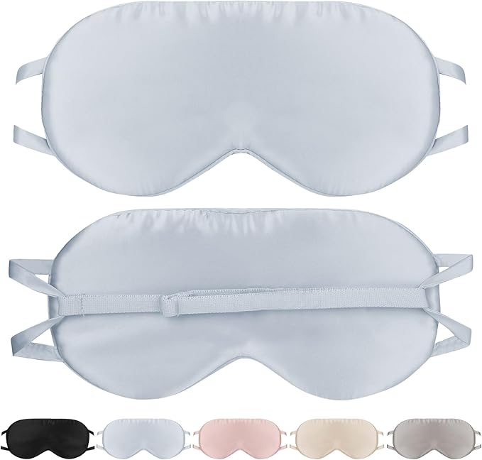 SILKTALE Silk Eye Mask for Sleep with Adjustable Strap for Women/Men/Adults Large 100% Mulberry Silk Sleeping Mask for Travel/Plane/Side Sleeper,Light Blue