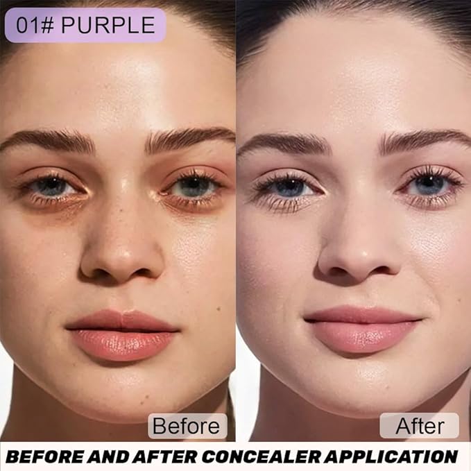 Under Eye Concealer for Women, 24 Hour Purple Full Coverage Brightening Concealer for Dark Circles Fine Lines Redness & Discoloration, Waterproof Foundation Color Corrector, 01
