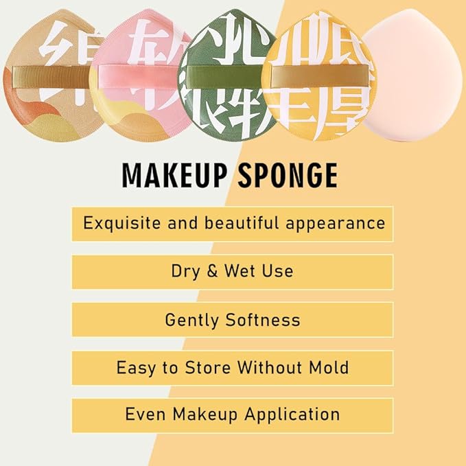 Makeup Sponge for Foundation Concealer and Powder,Latex Free Blender Sponge for Natural and Easy Makeup Soft Long Lasting Beginner-friendly,Travel Size Beauty Makeup Tools (Green XL 5 Pcs)