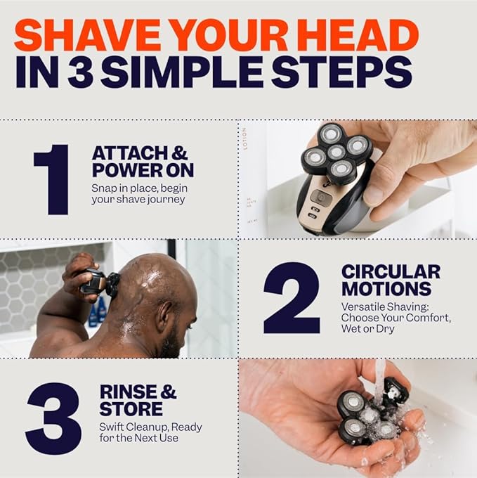 Freebird FlexSeries Electric Head & Body Hair Shaver, Mens Cordless Rechargeable Wet & Dry Skull, Bald Head, Back, Groin Waterproof Razor (FlexSeries, Shaver Kit with Travel Case)