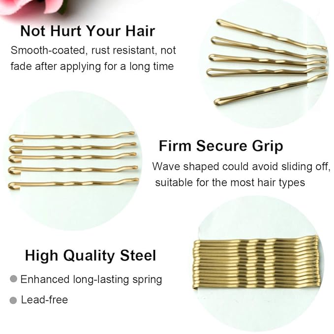 MAORULU Bobby Pins, 200 CT Gold Bobby Pins for Buns, Premium Hair Pins for Kids, Girls and Women, Great for All Hair Types, 2 Inch for Thick Hair and Thin Hair (Blonde)