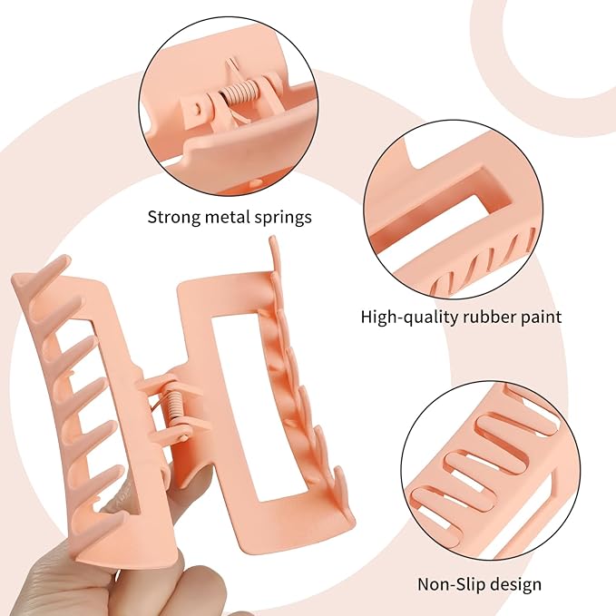 4 Inch Big Hair Claw Clips 6 Pcs Large Claw for Thick Hair Square Hair Clips for Women Rectangle Hair Clips Nonslip Acrylic Banana Jaw Clips Hair Accessories for Girls (Orange)