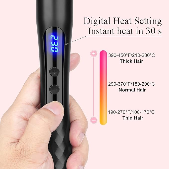 Curling Iron, 25mm Ceramic Curling Wand with Adjustable Temperature for Long & Short Hair, Professional Hair Curler with Glove, Dual Voltage